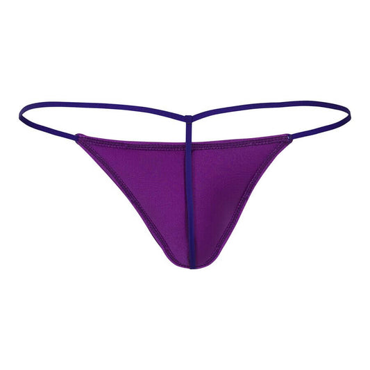 Back view of a purple micro G-string for men, featuring a minimal T-back design with ultra-thin straps.