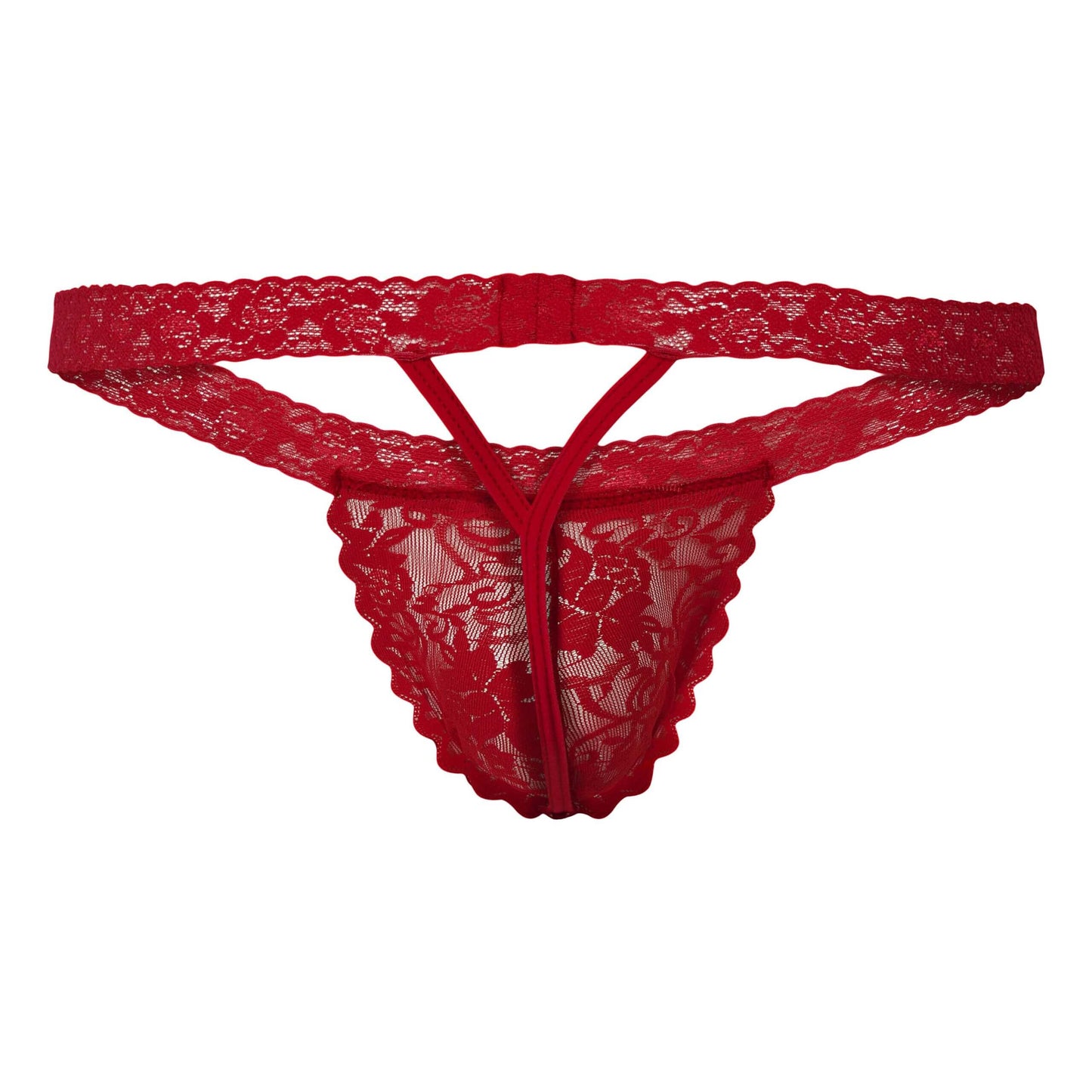 Red lace thong, back view.
