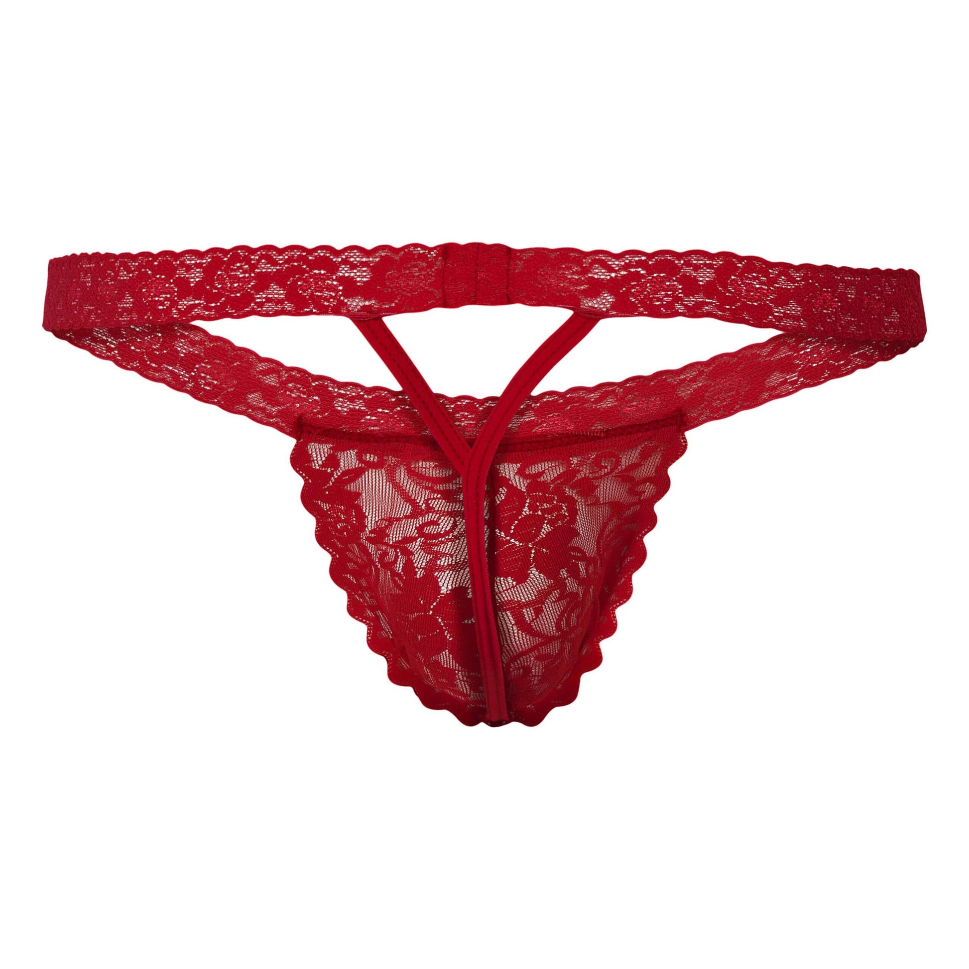 Red lace thong, back view.