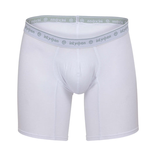 White boxer briefs with gray waistband, displayed on white background.