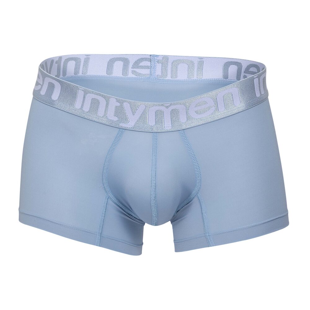 Light blue Intymen boxer briefs with silver waistband logo