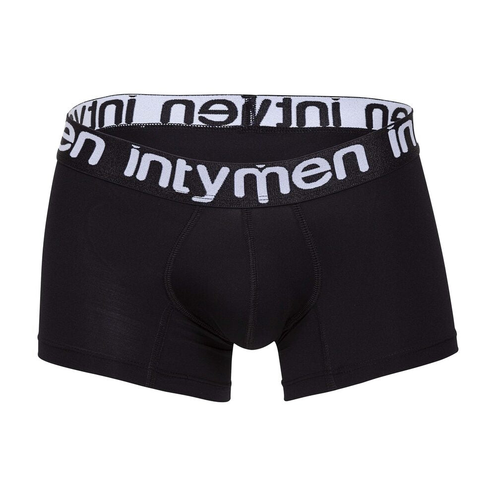 Black Intymen boxer briefs with white logo waistband.
