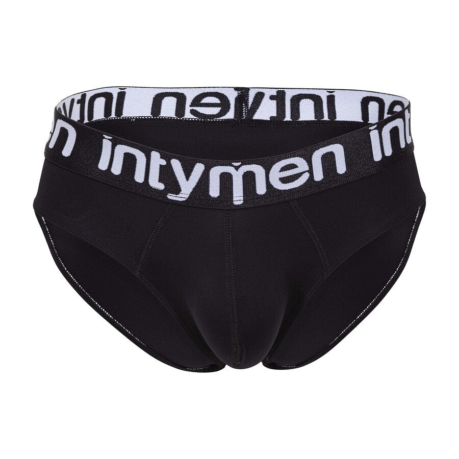 Front view – black brief with a contrasting white Intymen waistband, delivering a bold and athletic look.