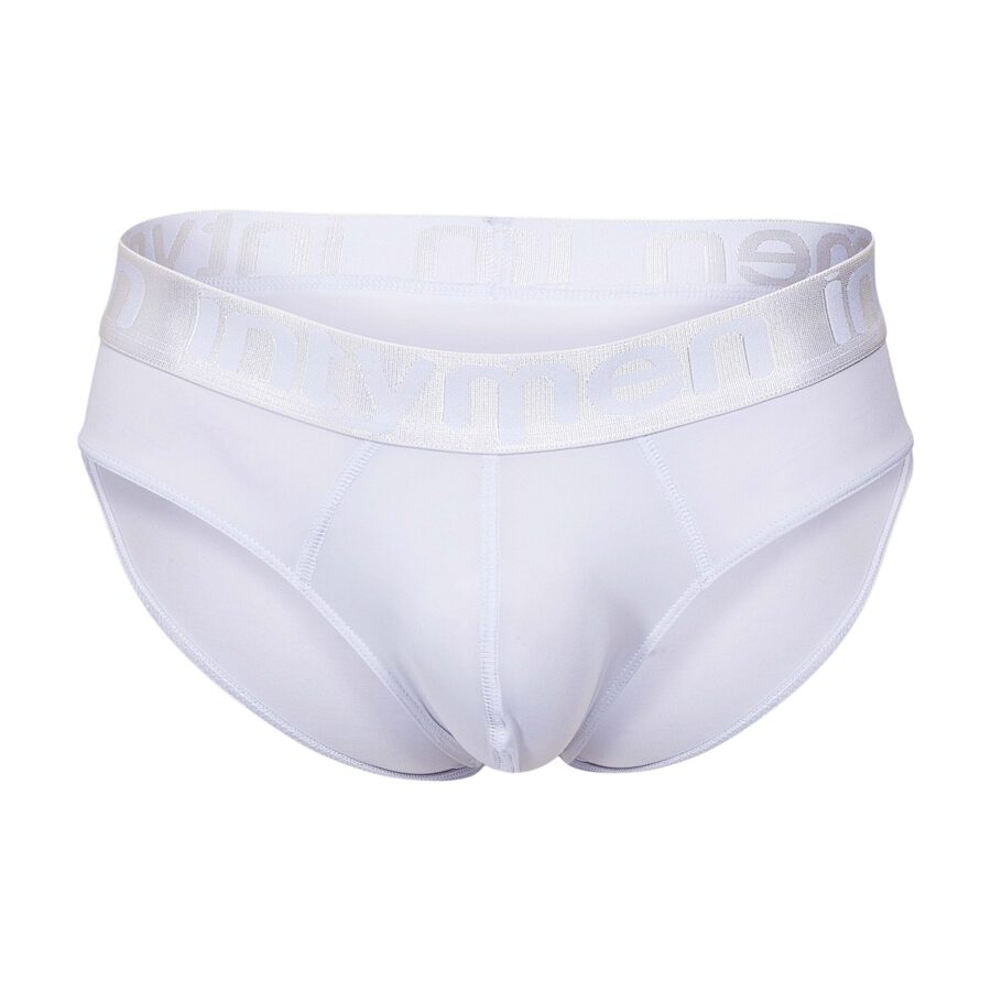 Front view – classic white brief with a bold Intymen waistband, offering sleek style and support.