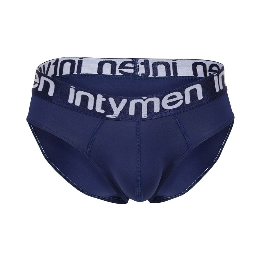 Front view – navy blue brief with a black Intymen waistband, offering a bold and sleek design ideal for everyday wear.