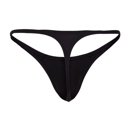 Black thong flat lay.