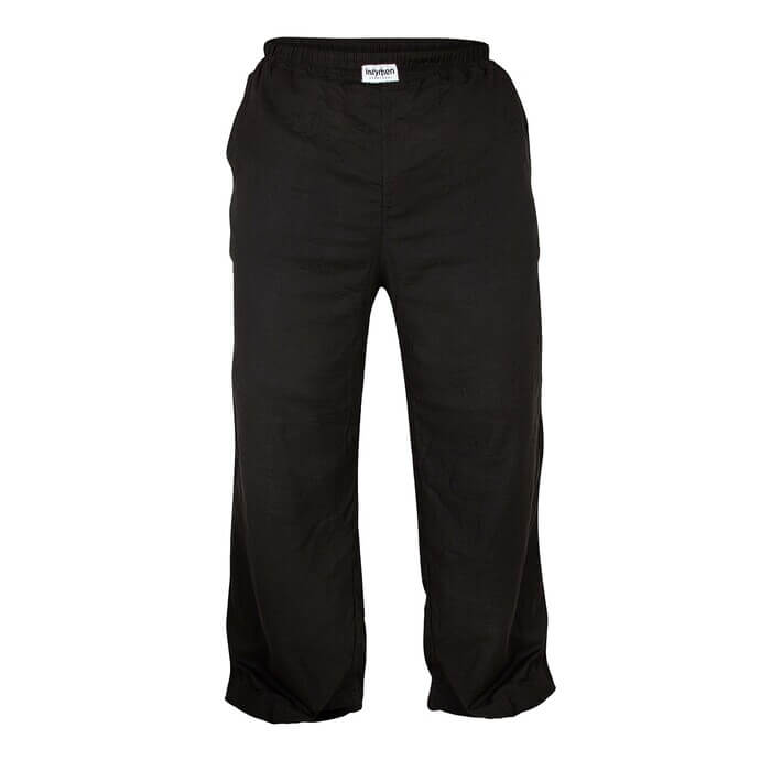Black loose-fit pants with an elastic waistband.