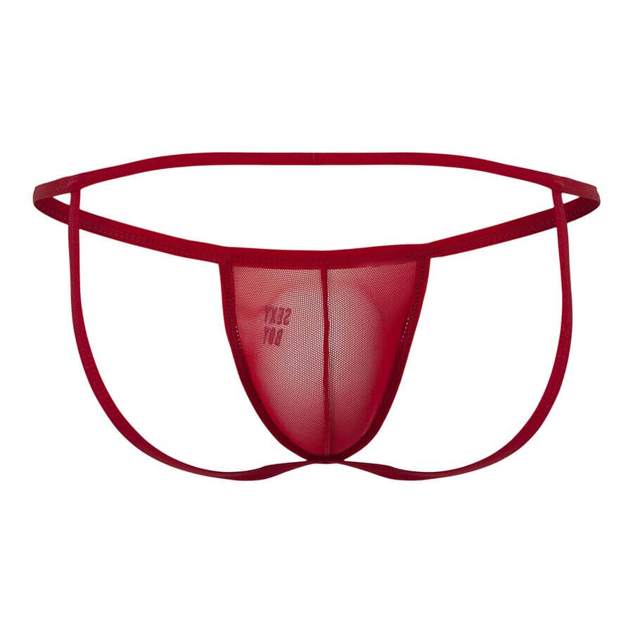 Red micro thong underwear, front view.