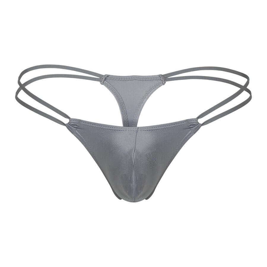 Men’s gray thong with double side straps.