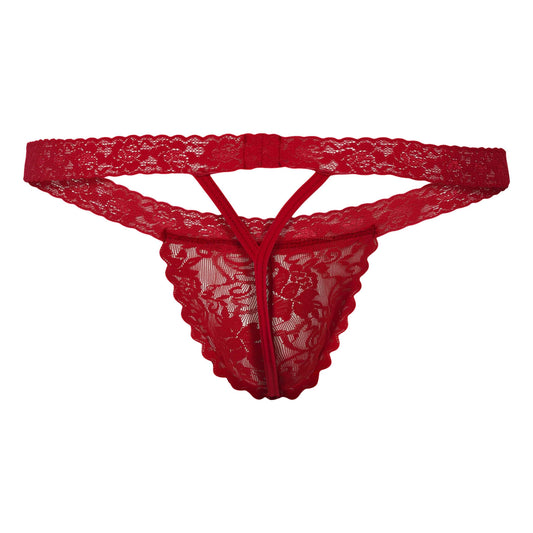 Red lace thong, back view.