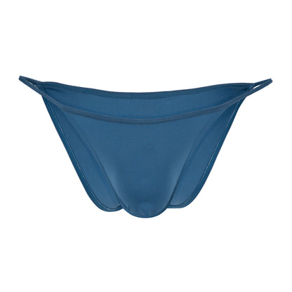 Front view of a teal micro thong underwear, featuring a minimalist design and narrow side straps