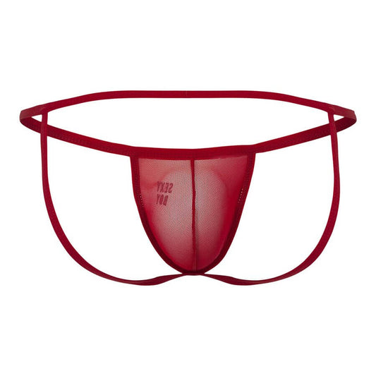 Red micro thong underwear, front view.