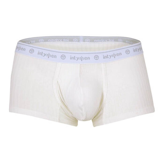 White boxer briefs with a white logo waistband.